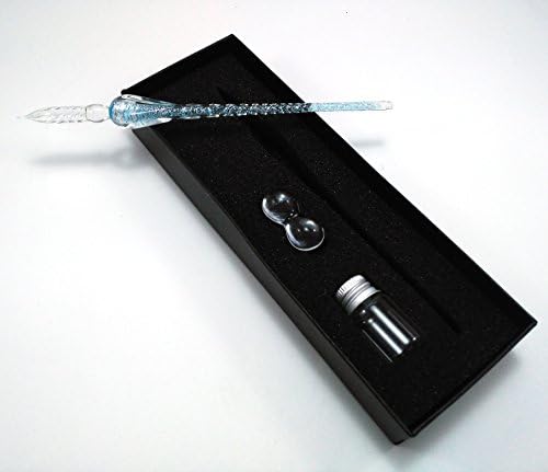 Handmade Glass Dip Pen Set (3 pieces), spiral design and perfect for calligraphy and signature. Great gift. (light blue)