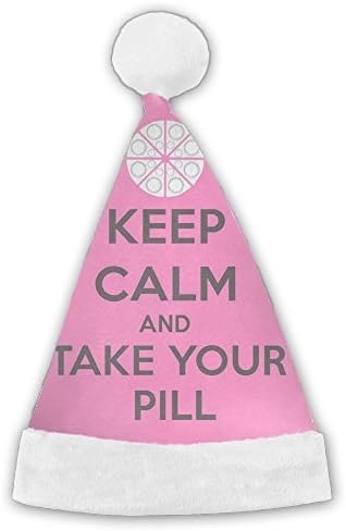 Mkid Keep Clam And Take Your Pill Holiday Theme Hats Christmas Santa Hat 3D Graphic Printed For Adults And Children