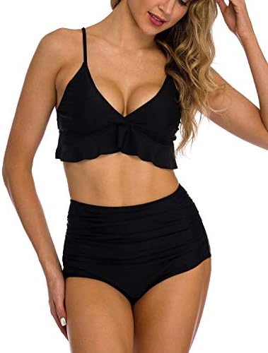 Coskaka Women Two Pieces High Waisted Ruffle Bikini Set Printed Swimwear Bathing Suit Junior Bikini Swimsuits for Teen Girls