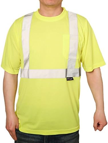 Shinefar reflective T Shirt safety short sleeve , sliver strip with pocket, Lime,ANSI class2, Size: XL