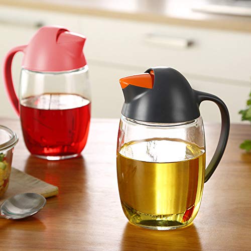 2 Pack Olive Oil Dispenser Bottle with Automatic Cap 21oz Glass Oil and Vinegar Dispenser Bottle for Kitchen, No Drip Condiment Dispensing Cruet Container with Precise-Pour Spout (Black+Red)