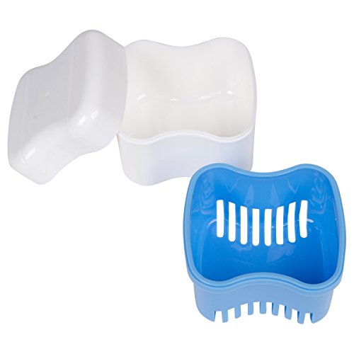 Denture or Retainer Bath with Basket - European Style - Standard - Sky Blue - Thumbnail 2