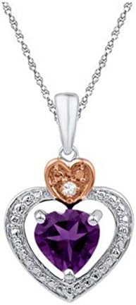 0.76 cttw Diamond Rose Gold Flashed Sterling Silver Amethyst Purple Heart Diamond Necklace, 18" Chain