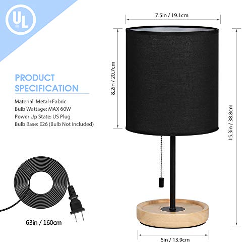 Nightstand Lamp, Contemporary Bedside Table Lamp, Black Metal Base Desk Lamp with Fabric Shade for Living Room, Bedroom, Office, College Dorm,Coffee Table (Modern Lamp Black)