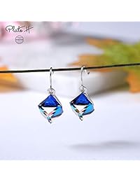 PLATO H Pendientes de Cristal, Mujer Pendientes de Gota con Color Cambiante Azul Cubic Snowflake Crystal de Swarovski,Gifts Caja de Joyería de Moda Cumpleaños, Acción de Gracias, Regalo de Navidad para Chica, mamá ...