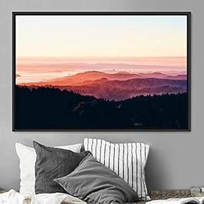 signwin Framed Canvas Wall Art Orange Sunset Abstract...