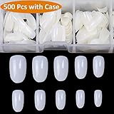 BTArtbox 500 Short Oval Round Nails Full Cover Nail Tips,Sizes Ranging from 0-9 With case (Natural)