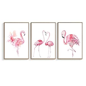Framed Canvas Wall Art for Living Room, Bedroom Pink Flamingo Canvas Prints for Home Decoration Ready to Hanging - 16"x24"x3 Panels