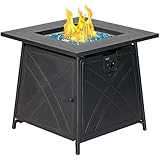 BALI OUTDOORS Gas Fire Pit Table, 28 inch 50,000 BTU Square Outdoor Propane Fire Pit Table with Lid and Blue Fire Glass