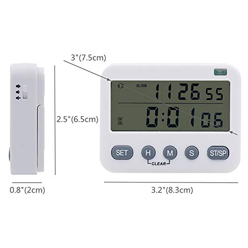 Digital Kitchen Timer, 100H Count UP/Down Cooking Timer, Large Display, Vibration/Flashlight/Loud Alarm, 24-Hour Clock & Alarm Clock, Magnetic Backing, Stand, for Cooking Baking Sports Games Office