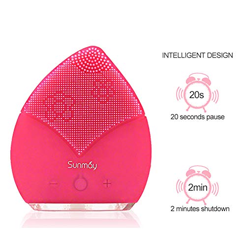 SUNMAY Leaf Sonic Face Cleanser and Massager Brush with Timmer, Rechargeable IPX5 Waterproof Organic Silicone Facial Cleansing Brush