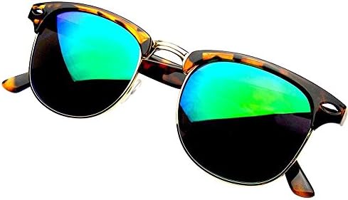 19StyleDollar - Unisex Retro Fashion Half Frame Flash Mirror Lens Club Vintage Master Sunglasses Women/Men Tortoise Green