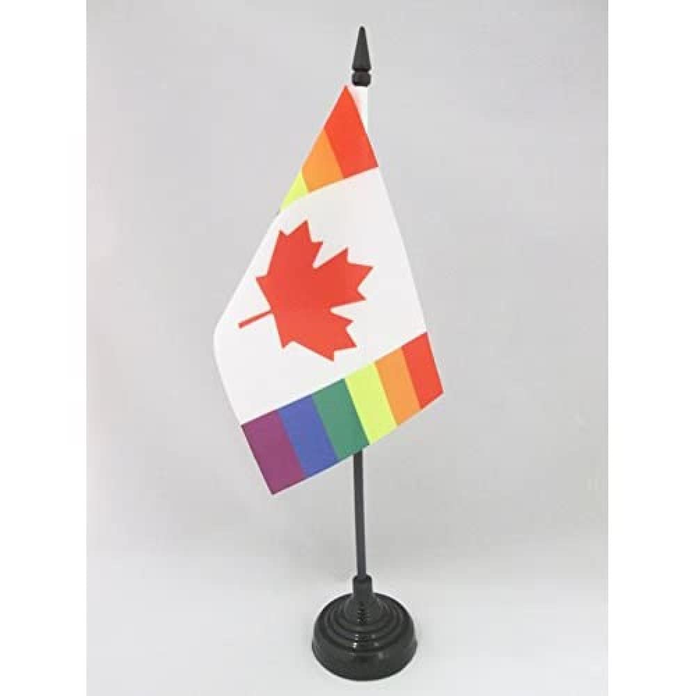 AZ FLAG - Canada Rainbow Table Flag 4'' x 6'' - gay canadian Office Mini Banner 100% Polyester 15 x 10 cm - Mini Desk Flag with 10'' Pole and Black Plastic Base