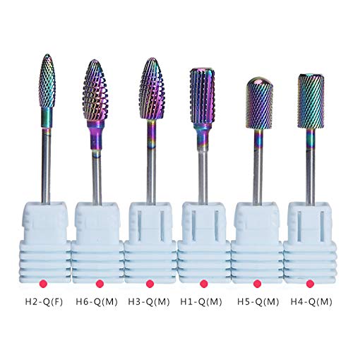JIAIIO 6PCS Rainbow Blue Tungsten Steel Nail Burrs Manicure Nail Art Drill Bits Electric Drill Accessories Grinding Head
