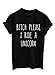 Phoenix Women Cotton Bitch Please I Ride a Unicorn Letter Print T-shirt