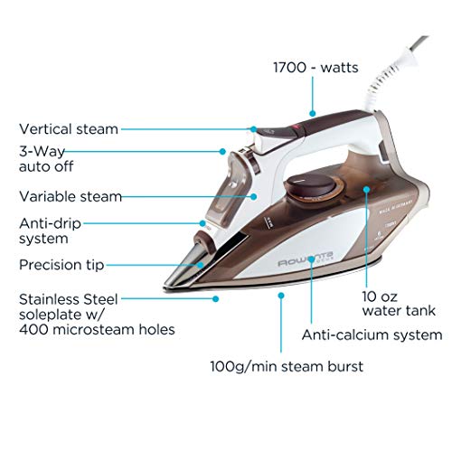 Rowenta DW5080 1700-Watt Micro Steam Iron Stainless Steel Soleplate with Auto-Off, 400-Hole, Brown Rowenta DW5080 1700-Watt Micro Steam Iron Stainless Steel Soleplate with Auto-Off, 400-Hole, Brown