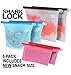 Shark Lock Silicone Food Storage Bag (6 Bags) 2 New 10 Ounce Silicone Snack Bags, 2 Med Reusable Sandwich Bags, 2 Large Reusable Silicone Food Bag, Silicone Storage Bags Reusable