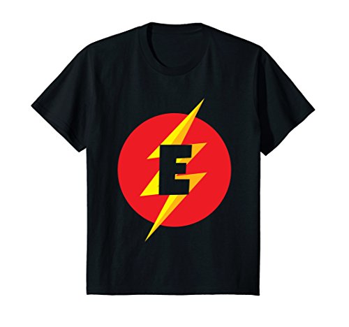 Kids Superhero Costume Letter E Initial T-Shirt For Boys &amp; Girls
