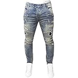 Makkrom Men's Fashion Denim Joggers Pants Ripped Broken Hole Jeans