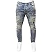 Makkrom Men's Fashion Denim Joggers Pants Ripped Broken Hole Jeans