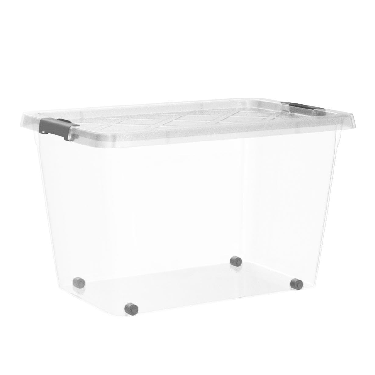 ATHLON TOOLS 4x 60 L Aufbewahrungsboxen mit Deckel, lebensmittelecht - Verschlussclips - 100% Neumaterial Plastik-Box transparent - Kleiderboxen stapelbar… 4