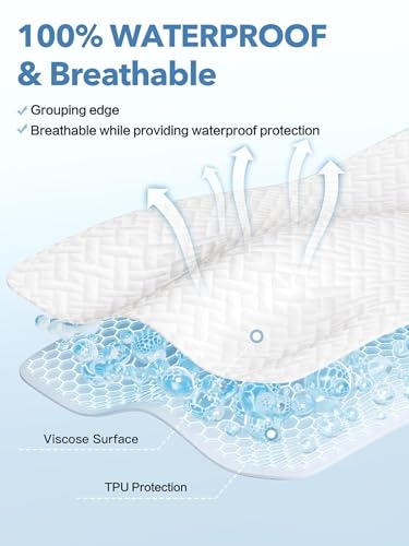 100% Waterproof Mattress Protector King Size, Premium Viscose from Bamboo Mattress Pad Ultra Soft Breathable, Noiseless Mattress Cover Fitted 8"-21" Deep Pocket