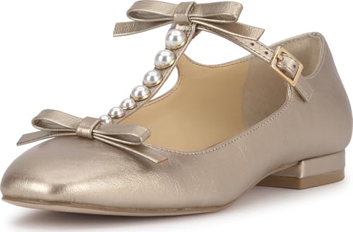 Jessica Simpson Jolliya Bow Embellished Ballet Flat, Gold, 9