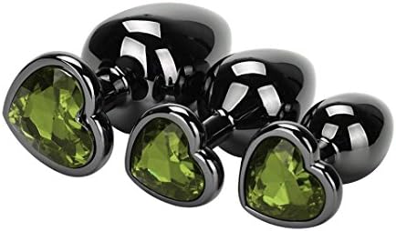 Ebucks 3 Pcs 3 Size Jewelry Ana-l But-t Plu-g, Heart Shaped Jewelry Birth Stone Smooth Metal Steel Ana-l Trainer Exercise Toys Beginner Kits (Army Green)