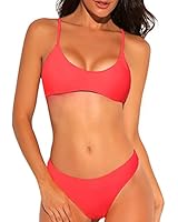 Funnygirl Womens Sexy Bikini Set Swimwear Brazilian Padded Top High Cut Triangle Bottom 2 Pieces Bathing Suits Red Medium