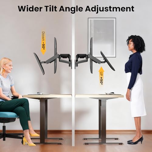 IMtKotW Monitor Wall Mount 2 Monitors for 17-32 Inch Flat & Curved Screens, 9 kg/arm, Ergonomic Height Adjustable, Tilt/Swivel and Rotatable, VESA 75 x 75/100 x 100 Monitor Mount Wall