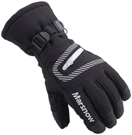 Winter Ski Gloves - Waterproof Snowboard Skiing Full Finger Warm Snow Gloves - Outdoor Windproof Snowproof Camping Hiking Climbing Mountain Bike Trekking Cycling Gloves - Men (Black White)