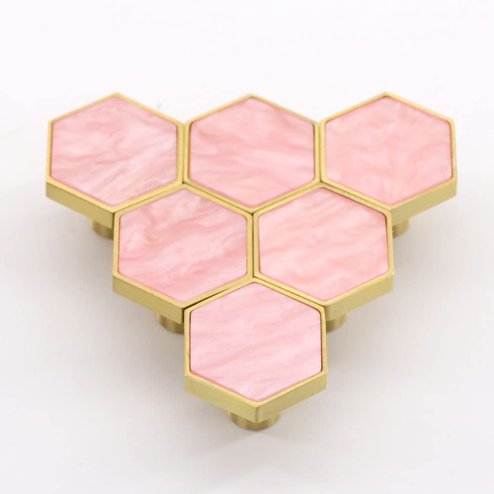 GDICONIC 27mm Gold Brass Cabinet Door Drawer Knobs Home Kitchen Decorative Cupboard Handle Hardware Wall Mounted Coat Hook (6, Pink（25mm Hexagon ）)