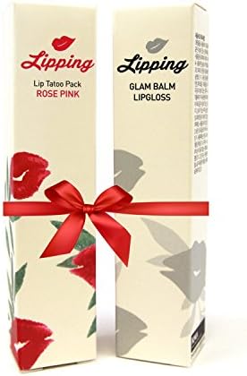 (2 Pack) Lipping Moisturizing Lip Tint and Gloss, Long Lasting [All Day Formula] Glossy Liquid Lip Color Stain and Repair Balm [Non Smudge] with Keratin and Collagen - (Rose Pink + Lip Gloss Balm)