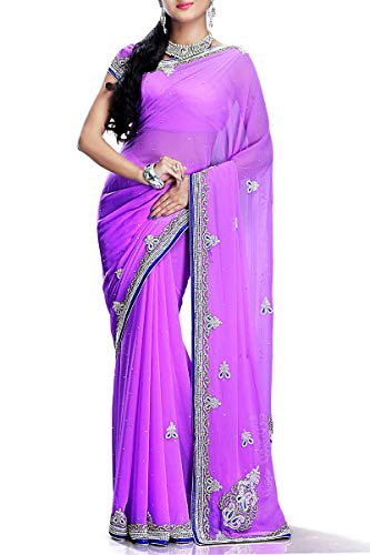 VinHem Fashion ExclusiveIndian Ethnic Wear Designer Purple Chiffon Saree with Stone Work
