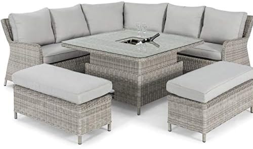 Oak Furniture House Cambridge Weatherproof Rattan Royal Corner Bench Set with Rising Table