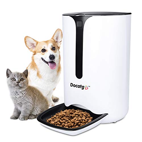 Docatgo Automatic Pet Feeder 6.5L Auto Cat Feeder Distribution Alarms, Portion Control, Voice Recorder, Programmable Timer for up to 4 Meals per Day Pet Food Bowl for Cats and Dogs