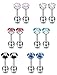 JOERICA 6 Pairs 16G Stainless Steel Ear Piercing Stud Earrings for Men Women CZ Earrings Heart 4MM
