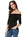 Women Cotton Three Quarter Sleeve Off Shoulder Slim T-Shirt Tops (M, Black)