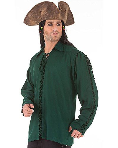 Geo Costumes - Renaissance Medieval Poet's Pirate Patrickson Shirt Costume C1034 [Green]