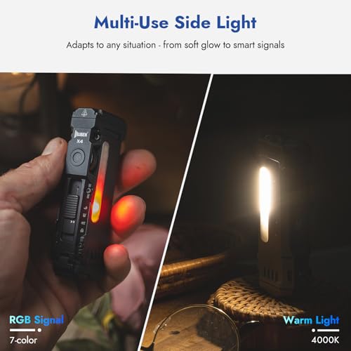 WUBEN X4 EDC Rechargeable Flashlight with RGB Light, 1500 Lumens Mini Flashlight with Tactical Switch and Magnetic, IP68 Portable Pocket Clip USB C Flash Light for Camping, Checking, Emergencies