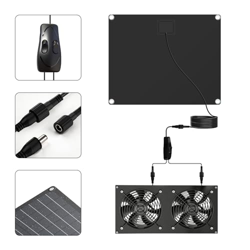 Ventilador de panel solar de 12 W, ventilador solar para gallineros pequeños, invernaderos, cobertizos, casas de mascotas, escape