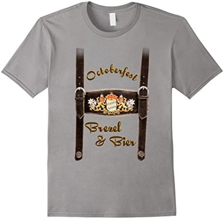 Mens octoberfest costume lederhosn Beer pretzel german t-shirt 2XL Slate