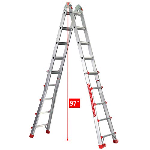 GOOD LIFE EN131 5X4 Step 17 Foot Telescoping Multi-Ladder Aluminum Extension Adjustable & Folding Multi-Use Multi-Position Ladder 300-Pound for Home HMI477 - Thumbnail 4