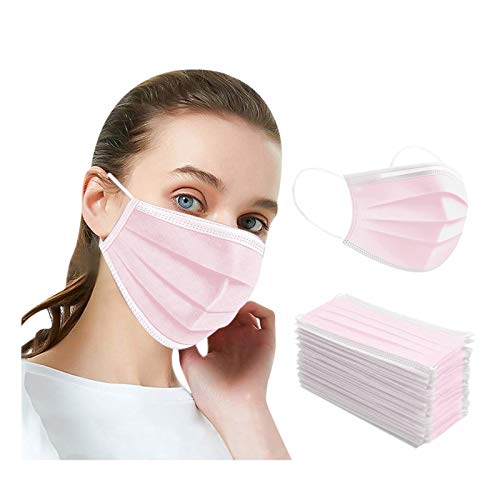 Disposable Face Masks, 3 Ply Face Masks with Elastic Earloop of 50 Pack Disposable Mask(Pink