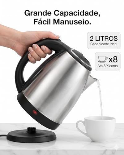 Chaleira Eletrica Inox 2L Desligamento Automatico Base 360 Aquecimento Rapido Cha Cafe Escolha 220V (220V)
