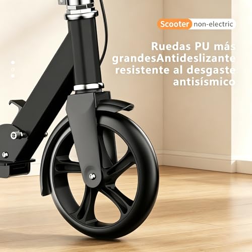 Scooter para Niños de 8 a 12 Años, Adolescentes y Adultos, Scooter Plegable con Campana, Freno de Mano y Altura Ajustable, Capacidad de Peso de 150KG, Perfecto para La escuela, Campus, Paseos
