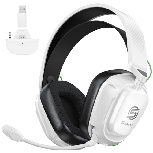 SKAPENDY 2.4GHz Wireless Gaming Headset for Xbox Series X|S, Xbox One, Xbox 360, PS5/4, PC, Low-Latency Bluetooth Gaming Headphones with 3D Surround Sound, Rotatable Earmuffs & Noise Canceling Microphone, 50+Hr Battery