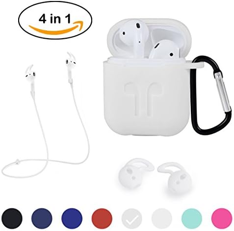 AirPods Case with Strap Protective Silicone Cover with Carabiner for Apple Airpods Accessories (CLEAR(2 Pairs Ear hook for free))