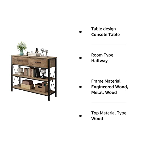 URKNO Console Table with Drawers, Rustic Hallway Table with Storage