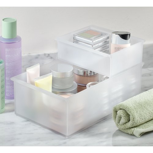 InterDesign Clarity Cosmetic Organizer Tray for Vanity Cabinet to Hold Makeup, Beauty Products - Short, Frost